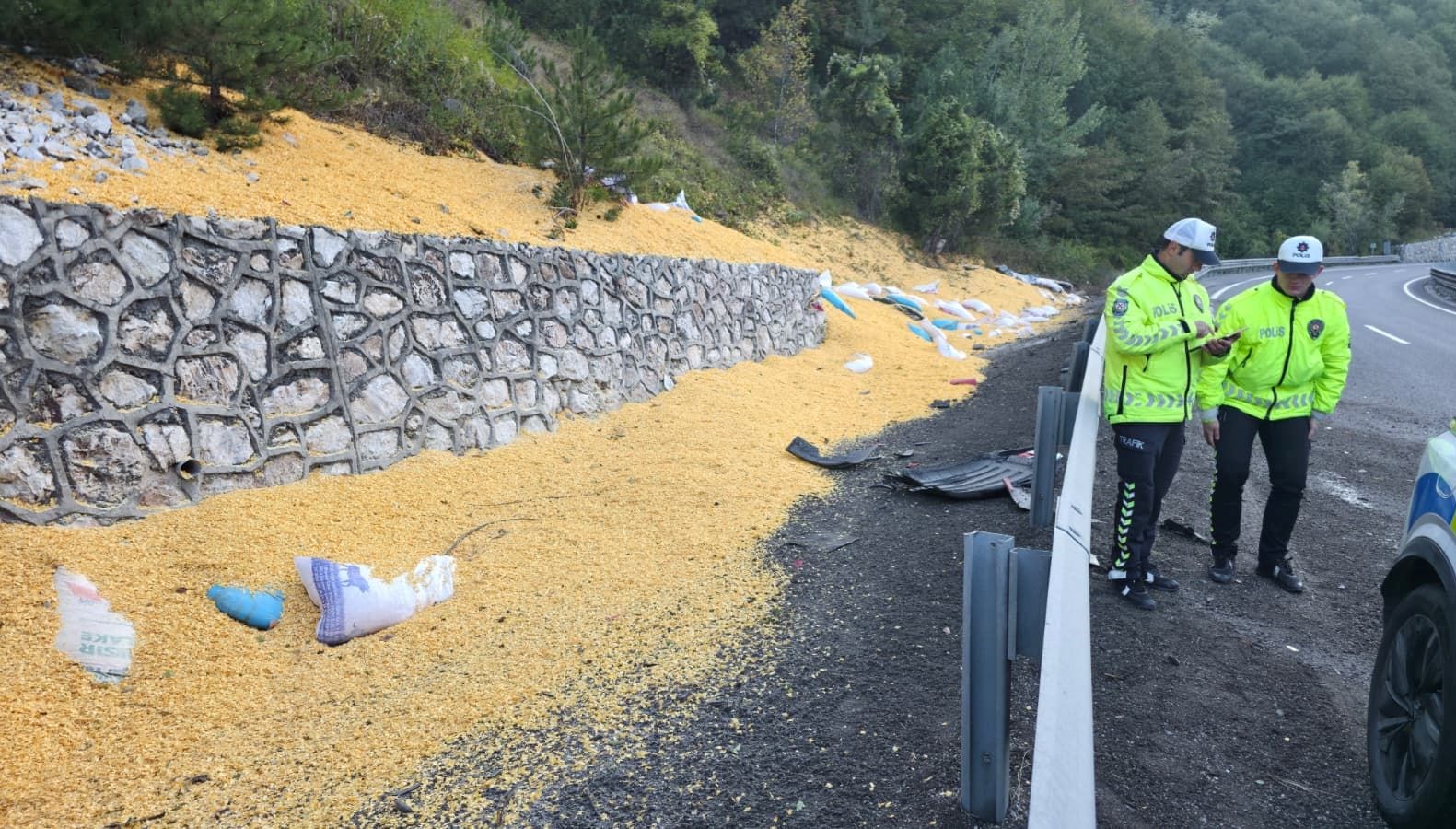 bursada hayvan yemi yuklu tir devrildi iki kisi agir yarali iKUIEdba